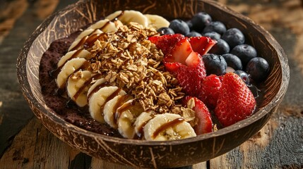 Fototapeta premium Acai Bowl with Banana, Strawberry, Blueberry, and Granola