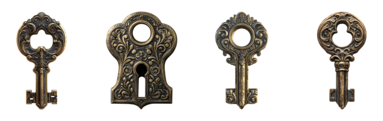 Vintage Decorative Keys on Clear Background