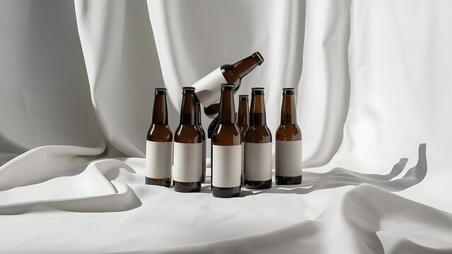 Bottles of beer with blank labels on white background