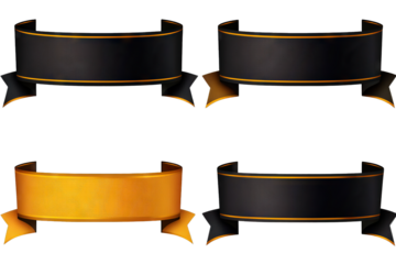 Elegant black and gold ribbons with decorative edges, perfect for awards or announcements. These versatile banners can enhance any design project