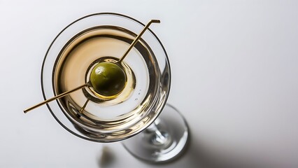 Dirty martini cocktail centered and isolated on a white background