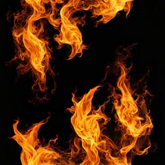 Bright dynamic fire flames flickering against a black background creating a vivid and energetic visual