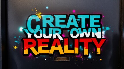 Graffiti mural with motivational quote. The inscription: "Create your own reality".