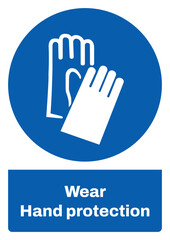 ISO mandatory safety signs sentence case text_wear hand protection_portrait size a4/a3/a2/a1	 
