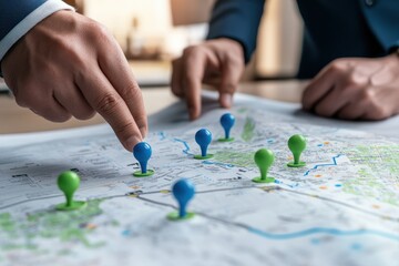 Strategic Expansion: Hands Pointing to a Map for Market Entry Opportunities and Growth Strategies