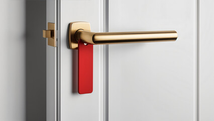 Detailed Close-Up of an Elegantly Designed Gold Door Handle on a White Door in a Well-Lit Interior Space