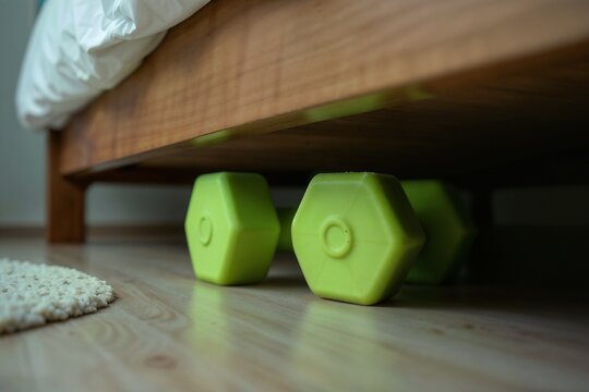 Dusty Dumbbells Under a Bed, Forgotten Fitness Equipment
