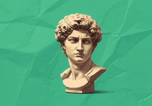 Classical sculpture of david bust on green textured background