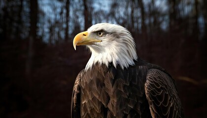 Obraz premium Isolated Bald Eagle Staring Up to the Right