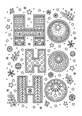 Vector doodle Christmas illustration for coloring. Hand drawn antistress coloring page with winter elements.