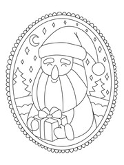 Vector antistress coloring page with Santa. Hand drawn Christmas illustation. Winter frame.