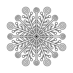 Vector doodle snowflake. Hand drawn winter mandala. Antistress coloring illustration.