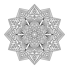 Vector doodle snowflake. Hand drawn winter mandala. Antistress coloring illustration.