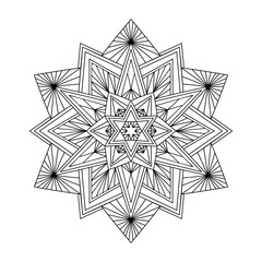 Vector doodle snowflake. Hand drawn winter mandala. Antistress coloring illustration.