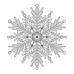 Vector doodle snowflake. Hand drawn winter mandala. Antistress coloring illustration.