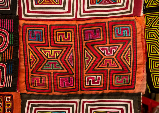 Panama, San Blas Islands, Mamitupu, Colorful Hand Stitched Kuna Indian Mola