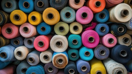 Fototapeta premium A textile shop filled with multicolored silk fabric rolls, highlighting the artistry of Indian weaving and design