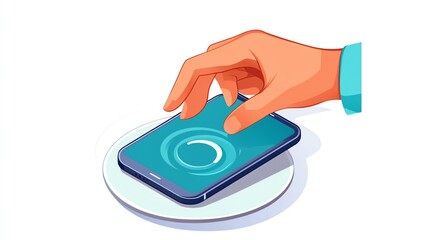 a 2D cartoon illustration of a person using a smartphone, modern and digital, white background--ar 16:9