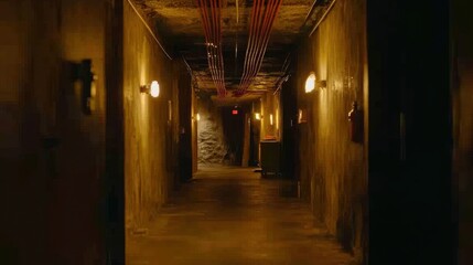 Fototapeta premium Mysterious and Dimly Lit Hallway in an Old Building