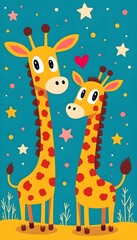Obraz premium Adorable Baby Giraffes Love Theme Nursery Wall Art