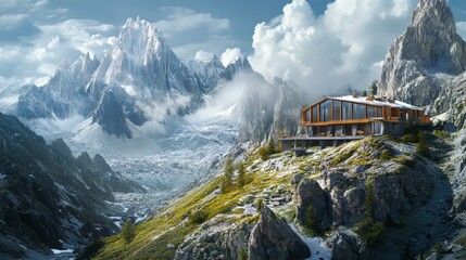 Panoramic view of avalanche protection structures on a mountain slope in the alps, south tyrol in italy. 