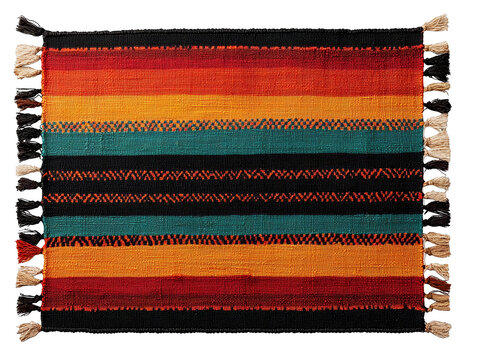 Colorful rug with decorative fringes and tassels for home decor, adding warmth style to any room.