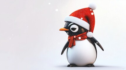 Naklejka premium cute baby penguin with santa hat 3d render illustration in the ice antarctica christmas winter scene