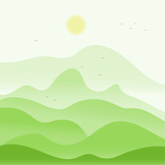 The field is green, panorama