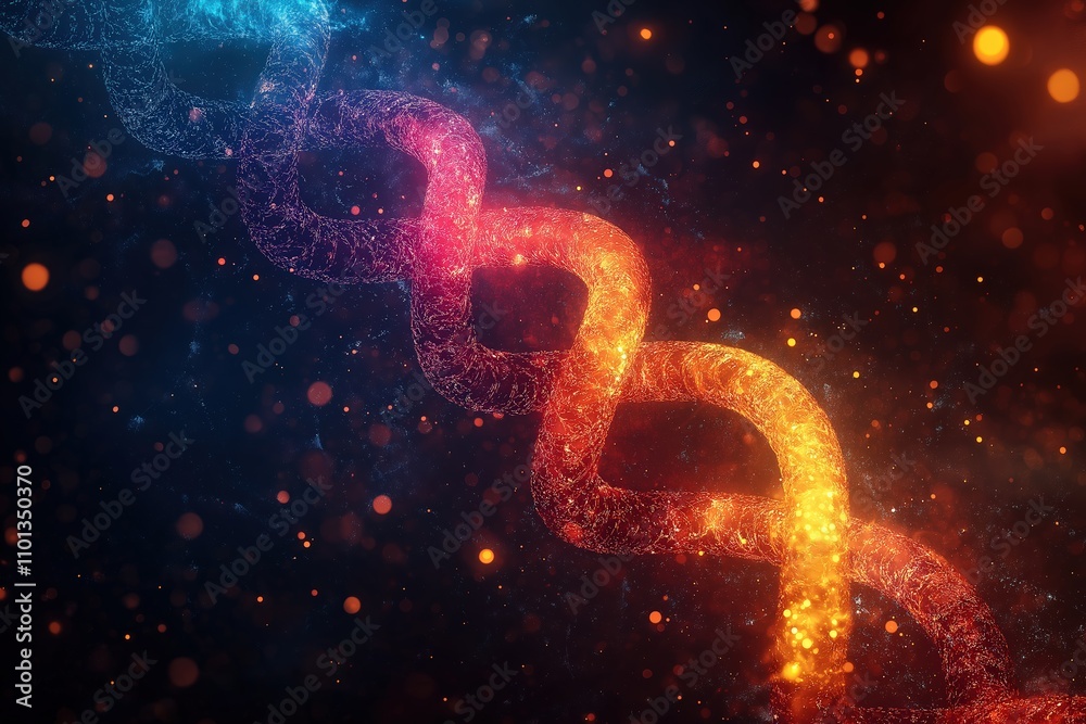Poster colorful swirling links create dynamic patterns in a digital space