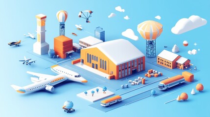 Vibrant Isometric Illustration of an International Airport Terminal