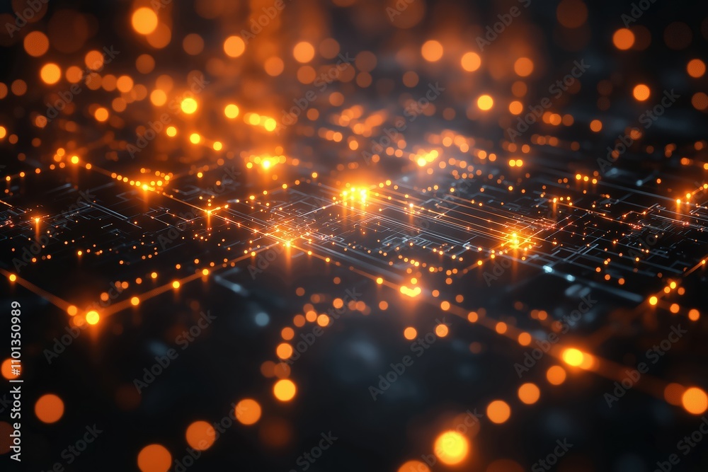 Poster abstract representation of artificial intelligence technology with glowing data points