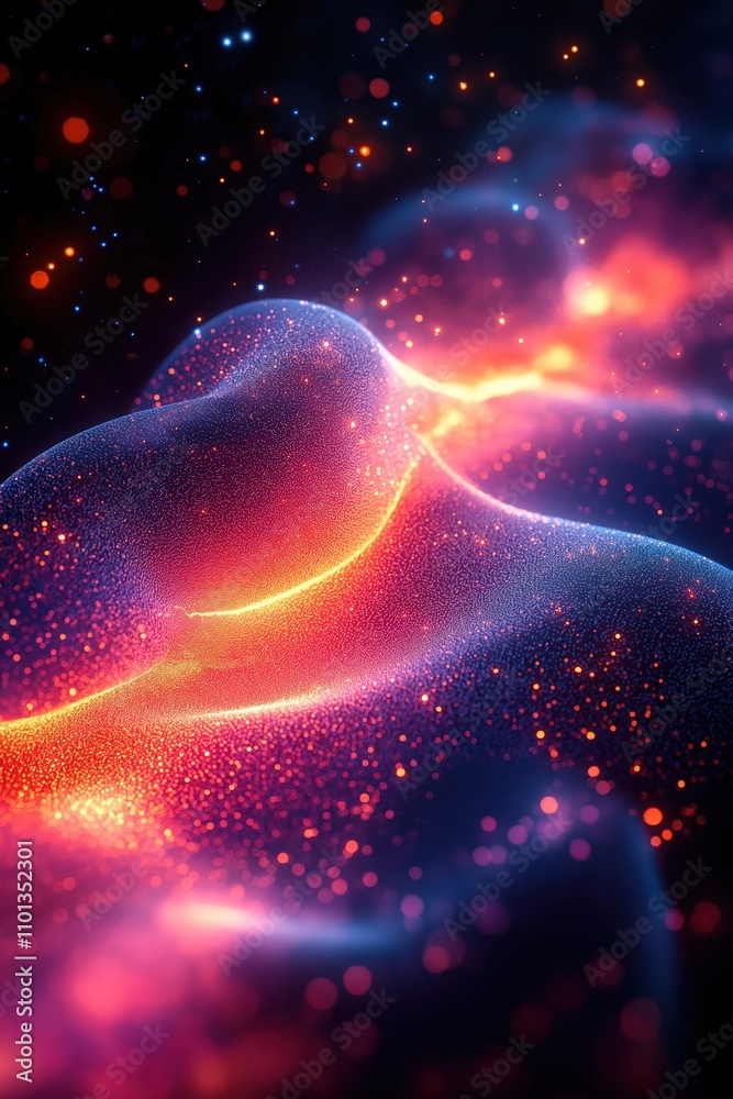 Poster colorful abstract design with glowing patterns and flowing forms in a vibrant setting