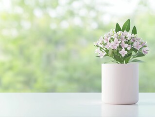 Fototapeta premium Chic product showcase for mock-up guide, minimalist aesthetic, soft pastels, front view emphasis, complemented by a tranquil nature backdrop.