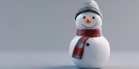 Fototapeta premium cute snowman wearing scarf and hat, smiling cheerfully. This delightful winter decoration brings joy and warmth to cold season