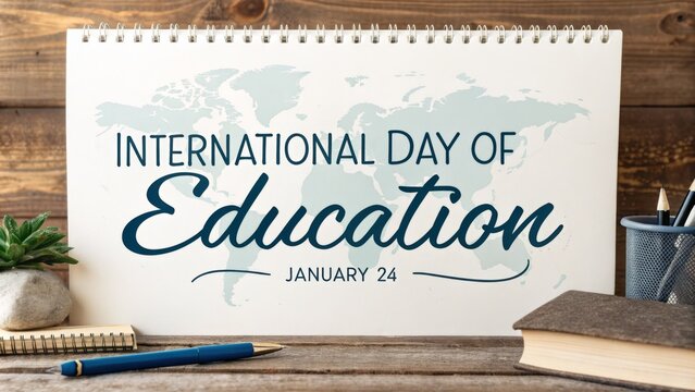 Celebration of international day of education on january 24 with world map background for awareness campaigns
