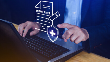 Insurance concept, medical coverage planning, hospital payments, representing different types of...