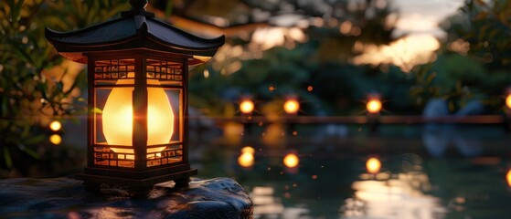 Fototapeta premium Traditional fanous lantern with calm bokeh background, AI generated image