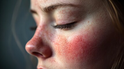 Fototapeta premium Allergy symptoms. allergy symptoms, itchy eyes, seasonal allergies, red skin, allergic reaction, nasal congestion, sneezing, allergy triggers, skin rash