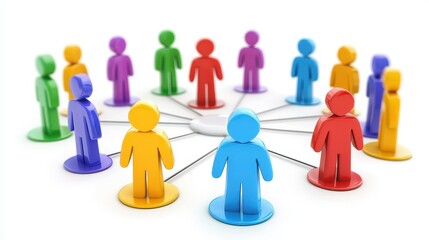 Colorful 3D figures interconnected, symbolizing global communication, teamwork, and community.  A vibrant illustration of connection and collaboration. 
