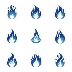 Blue fire vector icon set with various variations