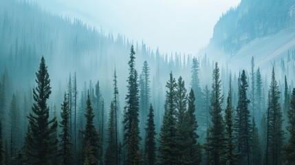 Obraz premium photograph of Forest of Pine Trees in Wilderness Mountains