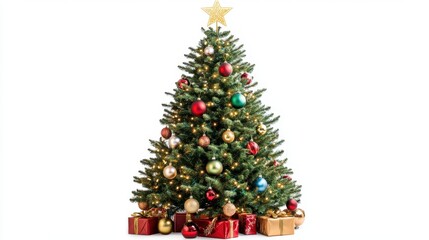 A large Christmas tree with many ornaments and a star on top