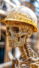 Skeleton Construction Worker in Hard Hat - Symbol of Occupational Hazards, Photorealistic