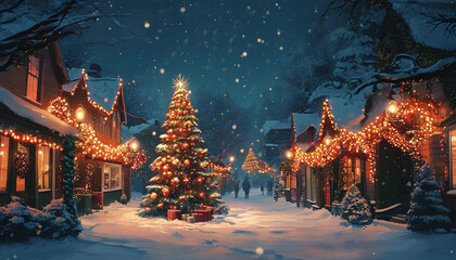 Obraz premium Christmas holidays on a snowy evening. Generative AI