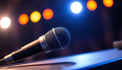 Obraz premium professional microphone condenser live music and lighting