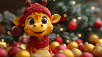 Fototapeta premium Christmas Giraffe: Festive Cheer 