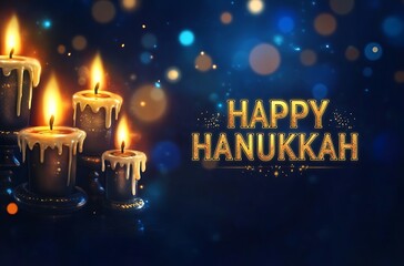 Happy Hanukkah Greeting with Glowing Candles and Festive Lights