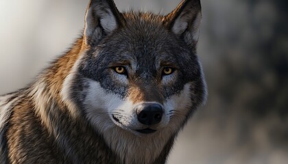 Fototapeta premium A lifelike representation of a wolf model showcasing its fur texture and fierce gaze captured in great detail