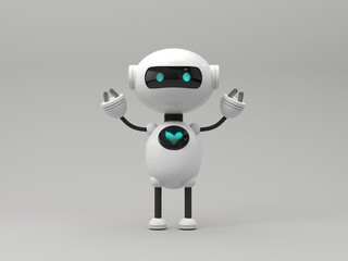 Friendly cute cartoon robot - 3d render. Technology concept. Customer support chatbot, online consultant, assistant. Bot with smiling face on the screen. Robotic toy.