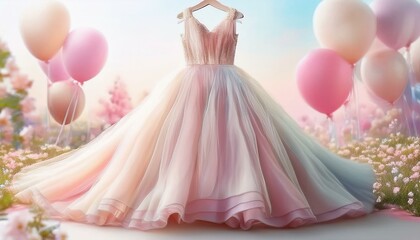 Obraz premium ピンク色のウエディングドレス。AIで生成